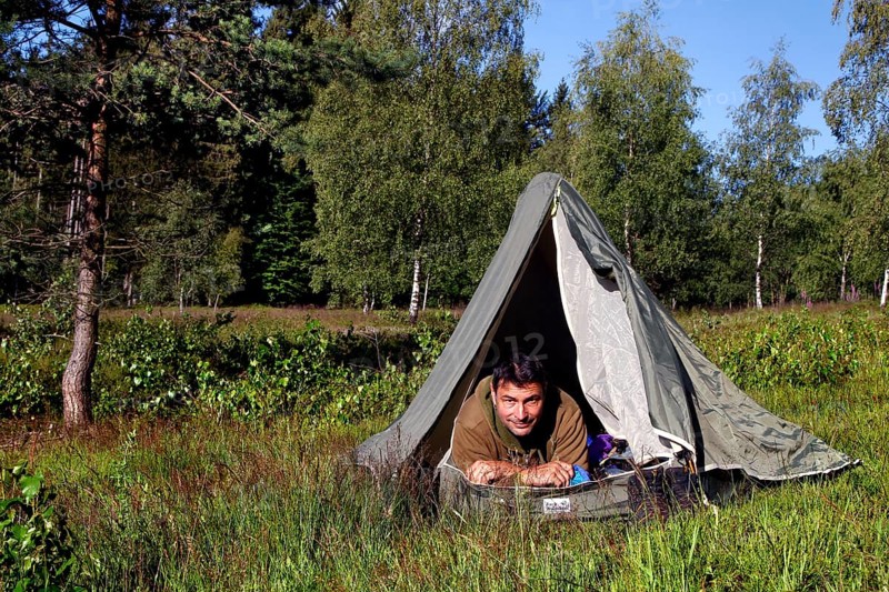 Man in tent