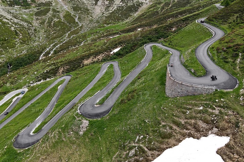 Aerial view of the serpentines on the north side of the Spluegen Pass
