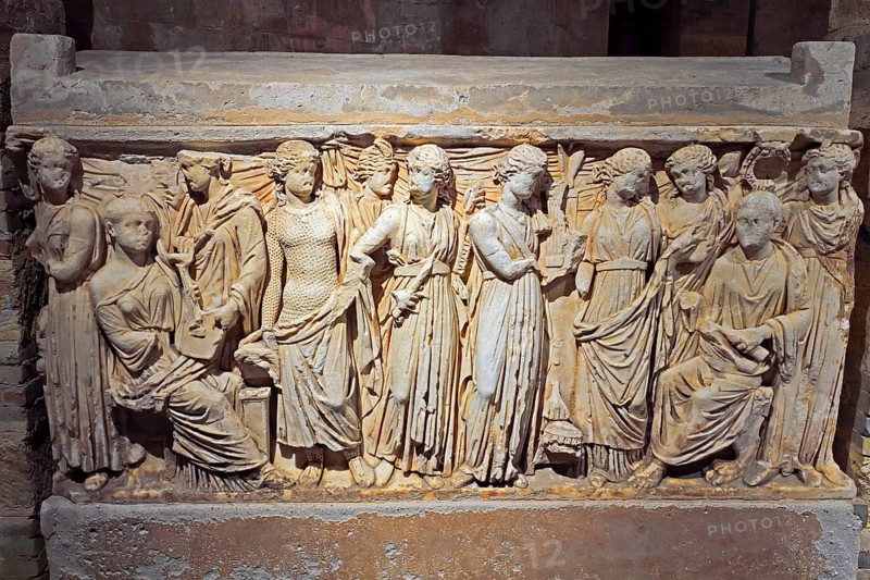 Historic coffins in the crypt of Palermo Cathedral