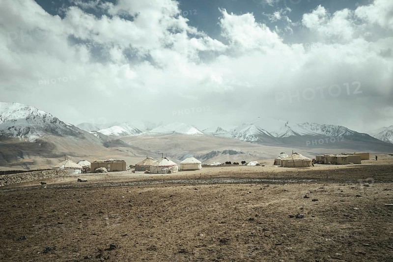 Kyrgyz settlement Khadz Goz of yurts and small stone buildings