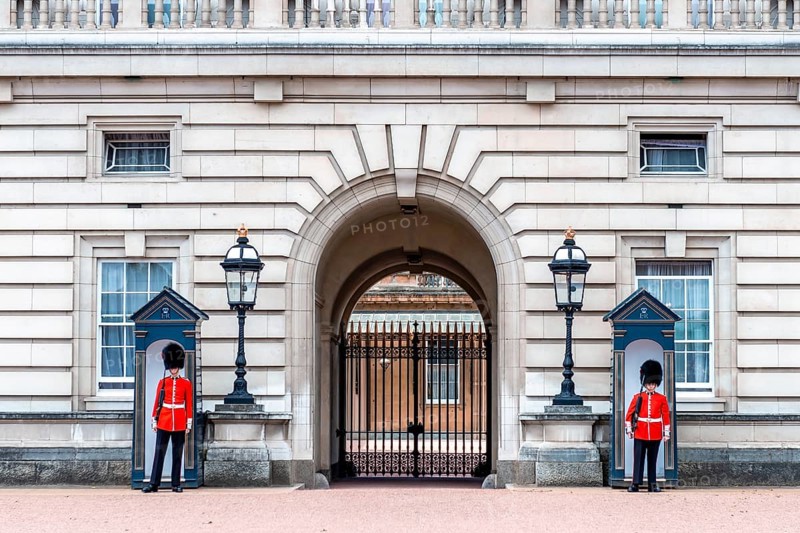 Two guards in front of guard house