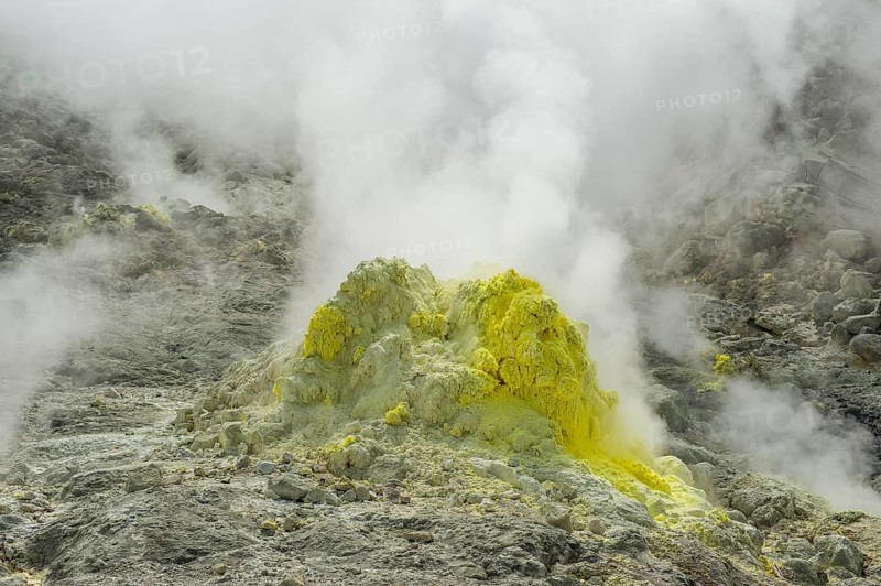 Sulphur pieces on Iozan (sulfur mountain) active volcano area