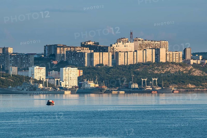 Overlook over Murmansk at sunset