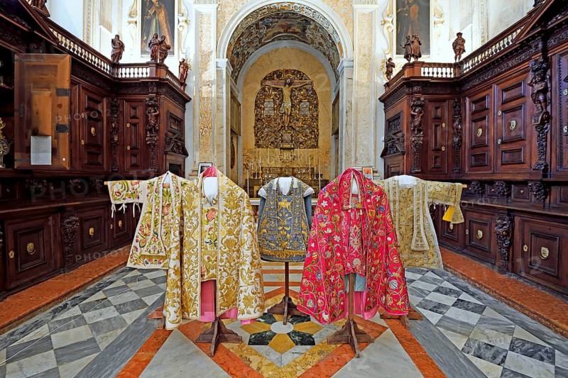 Historic bishop's vestments in the sacristy