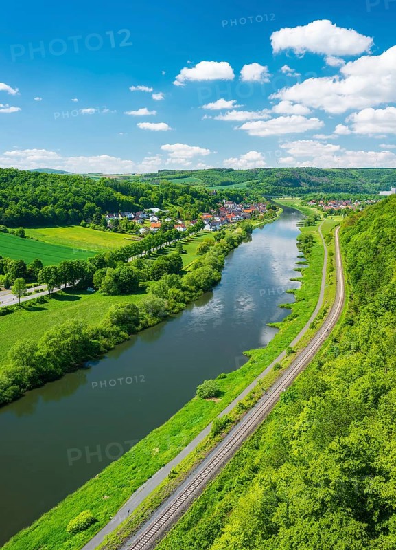 View from the Weser-Skywalk on the Weser towards Herstelle and Wuergassen