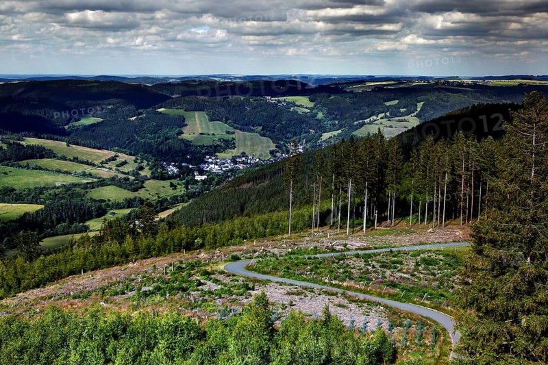 Hiking trail on the Ratzenberg to the Thueringer Warte in the Bavarian-Thuringian border area