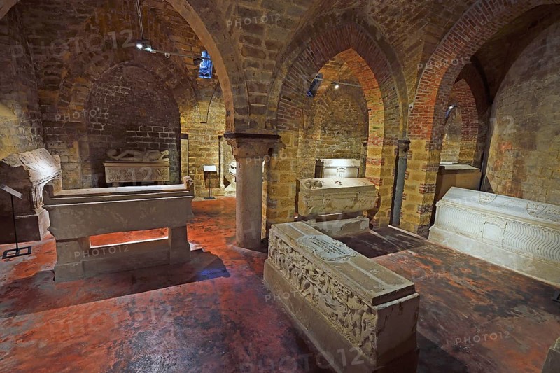 Historic coffins in the crypt of Palermo Cathedral