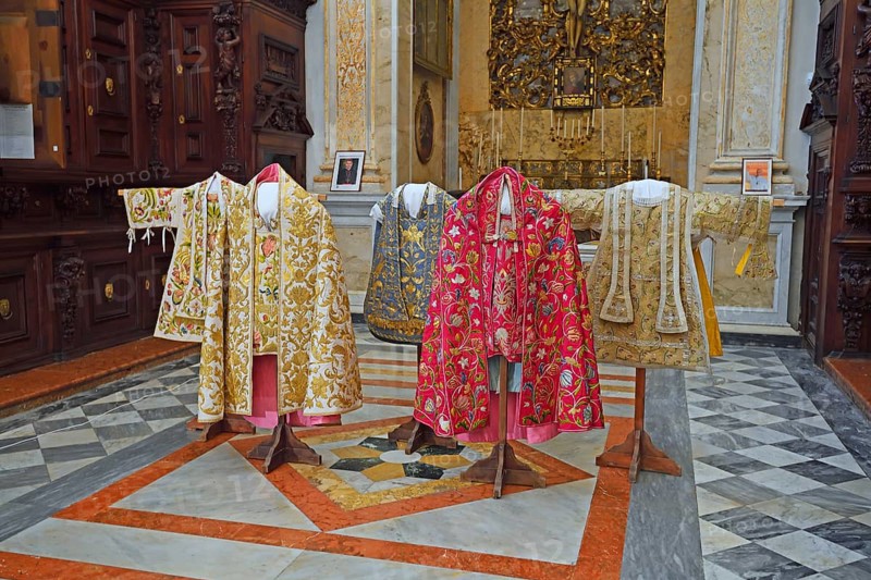 Historic bishop's vestments in the sacristy