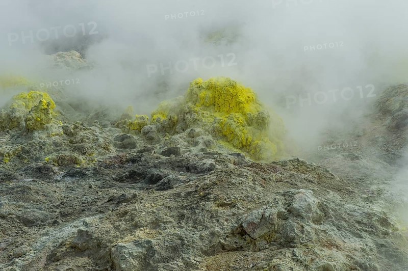 Sulphur pieces on Iozan (sulfur mountain) active volcano area
