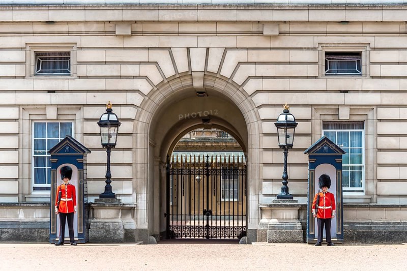 Two guards in front of guard house