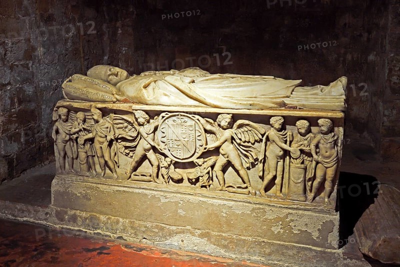 Historic coffins in the crypt of Palermo Cathedral