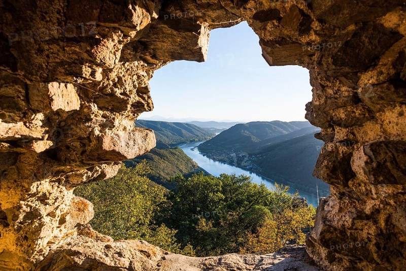 Overlook from Aggstein castle over the Danube. Wachau
