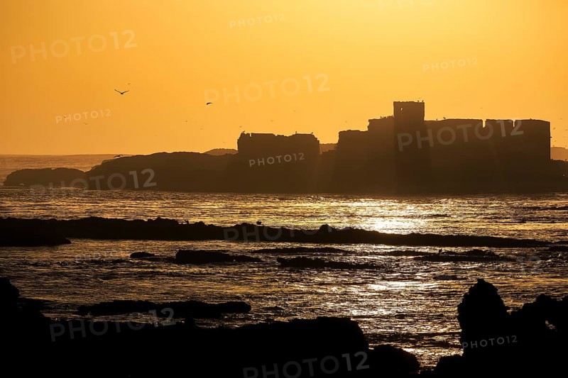 View of the ruins of the fortress at sunset
