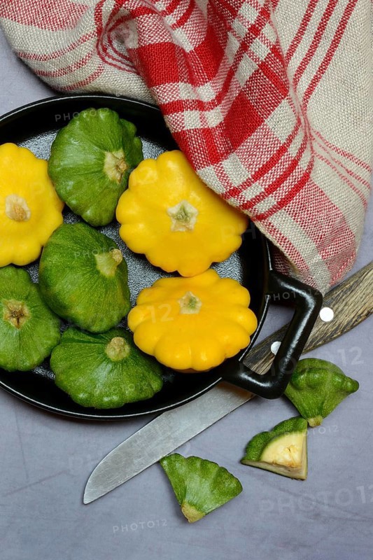 Patisson pumpkins in pot