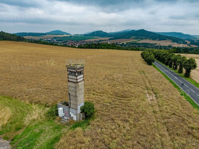 Former GDR watchtower at the border between Thuringia and Hesse