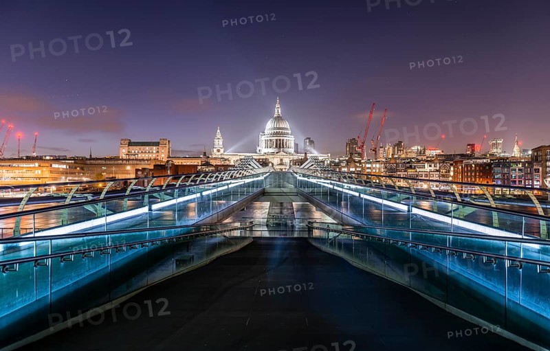 Millennium Bridge and St Paul's Cathedral at night