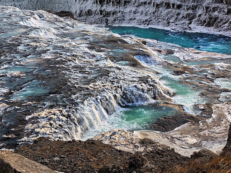 Waterfall Gullfoss with ice