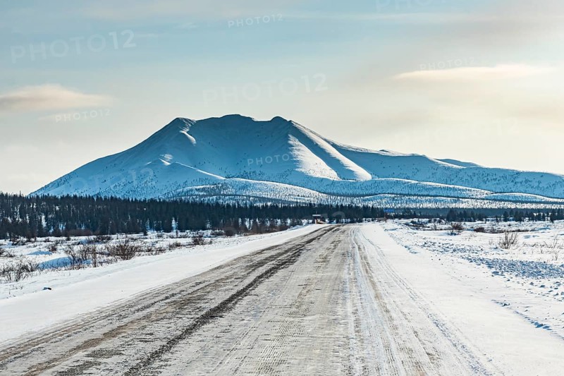 Snow covered mountains along the Road of Bones