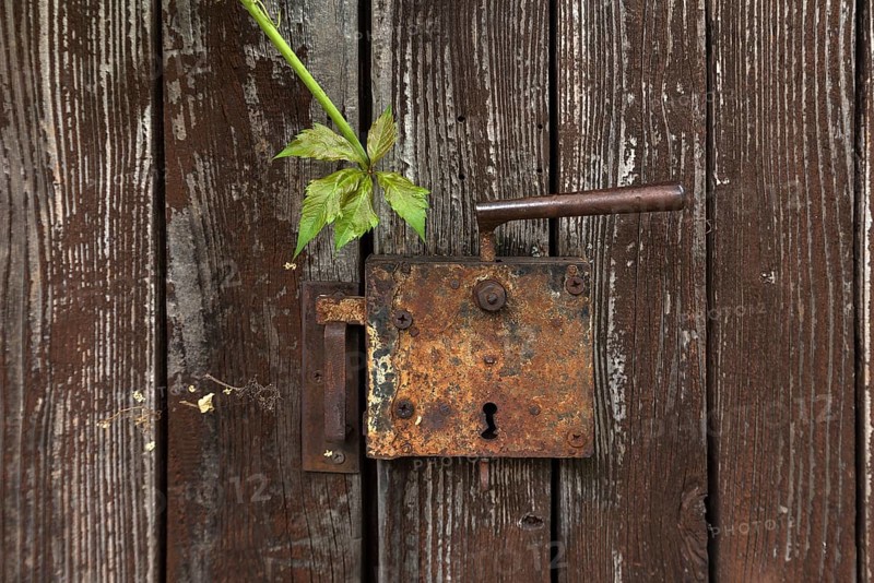 Rusty lock on a door