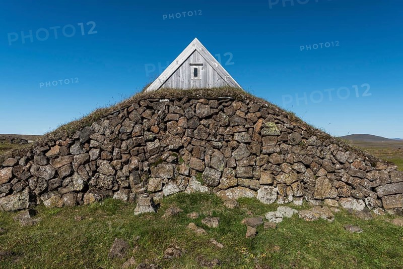 Lonely hut with stone wall