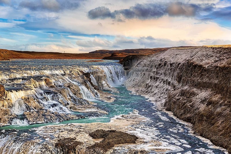 Waterfall Gullfoss with ice