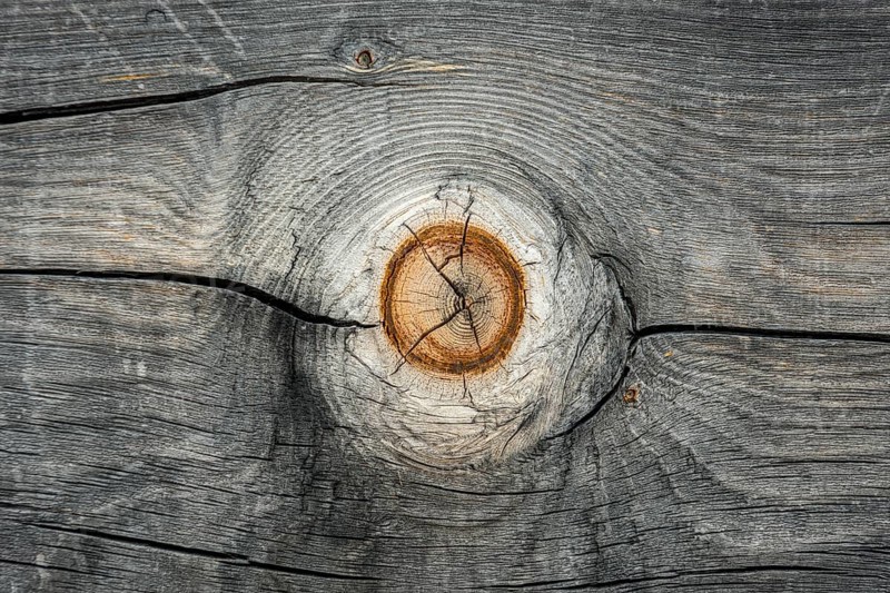 Weathered wood with knothole at an alpine hut