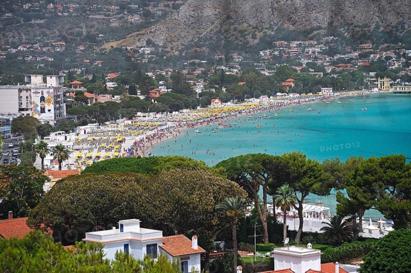 View from Monte Pellegrino to the beach and village of Mondello