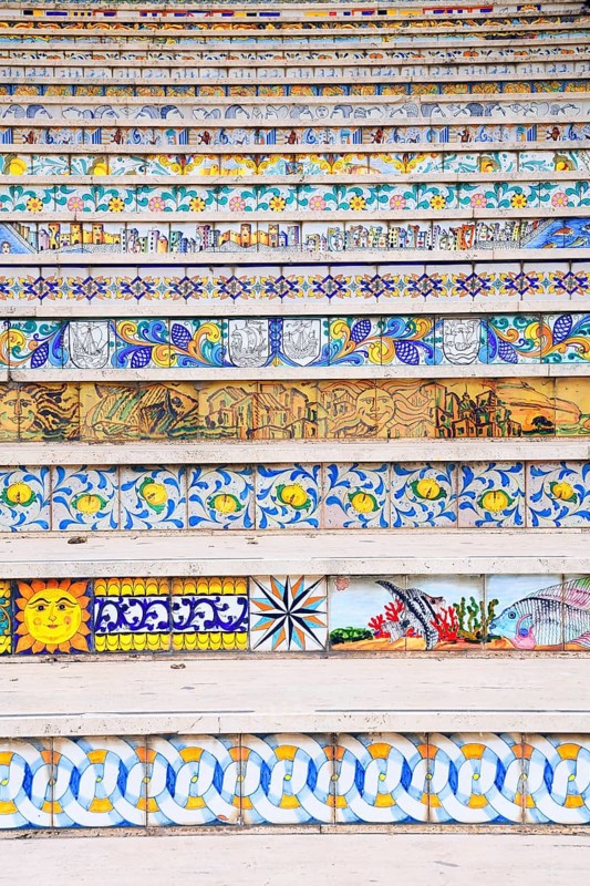 Staircase steps decorated with ceramic tiles
