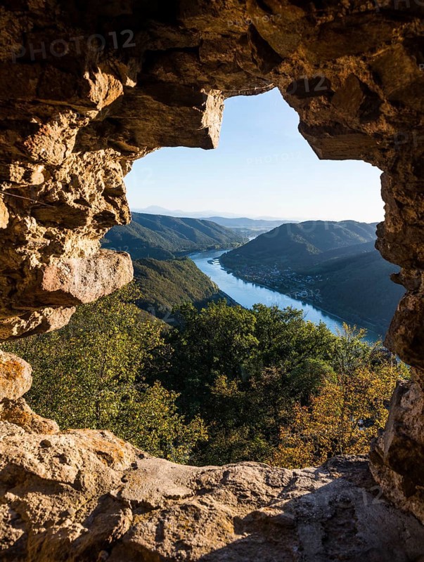 Overlook from Aggstein castle over the Danube. Wachau