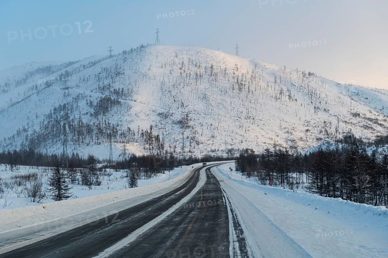 Snow covered mountains along the Road of Bones