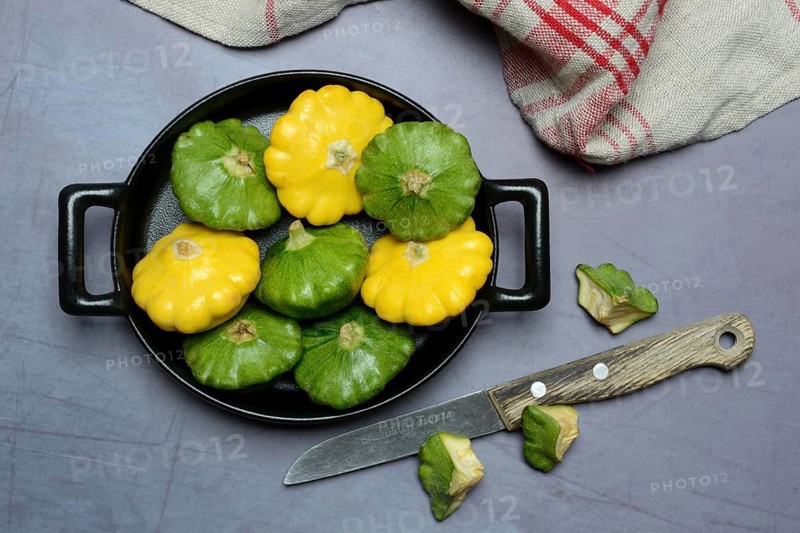 Patisson pumpkins in pot