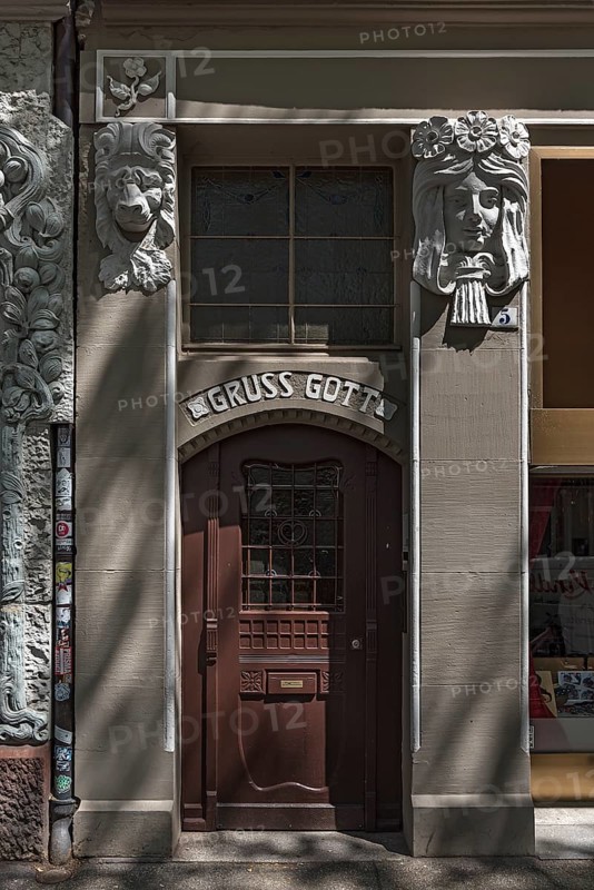 Art Nouveau entrance with decorative reliefs