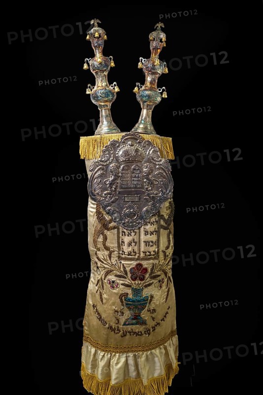 Torah mantle with Torah shield around 1920