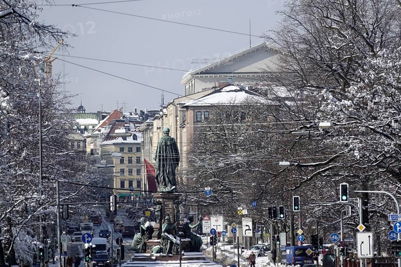 View from Maximilianeum to Maximilianstrasse with Maxmonument and National Theatre State Opera Munich