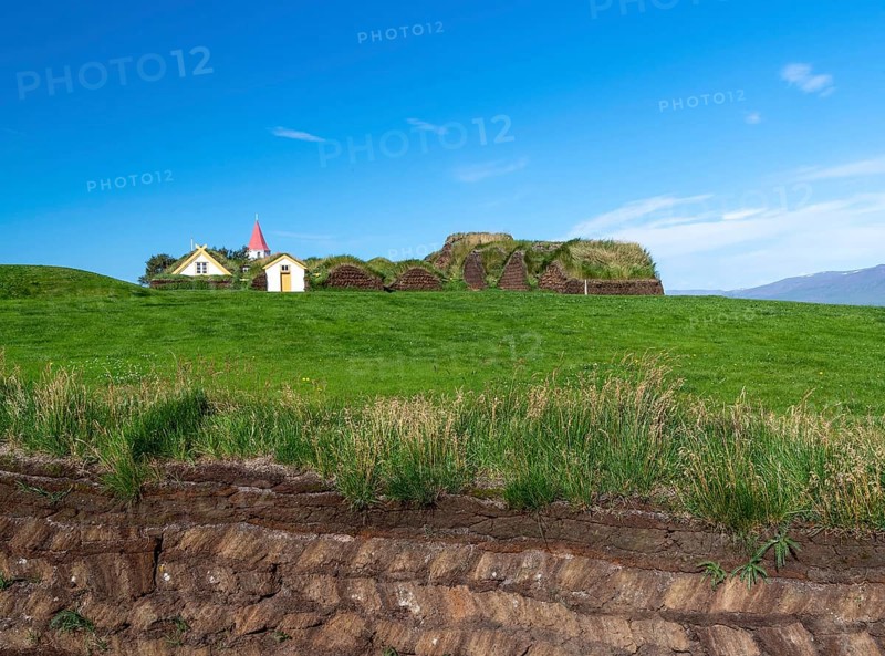 Church and peat farmstead or peat museum Glaumbaer or Glaumbaer