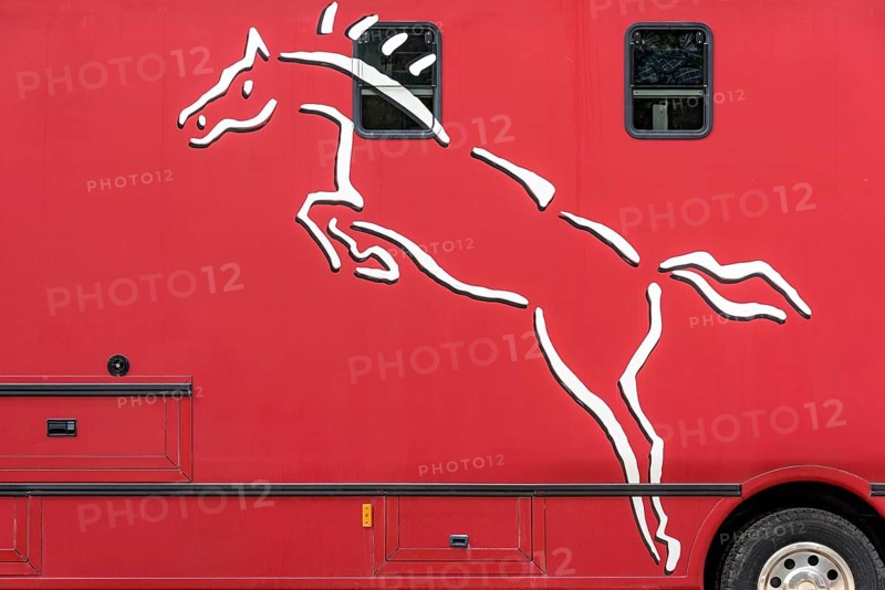 Logo of show horse on horse transporter