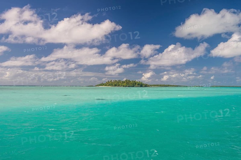 White sand beach and palm fringed beach in Aitutaki lagoon