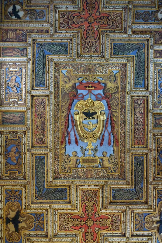 Wooden coffered ceiling of the Basilica of San Sebastiano fuori le mura on the Via Appia Antica