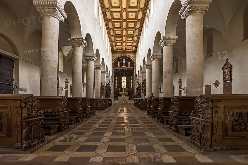 Interior with coffered ceiling of the Schottenkirche St. Jakob