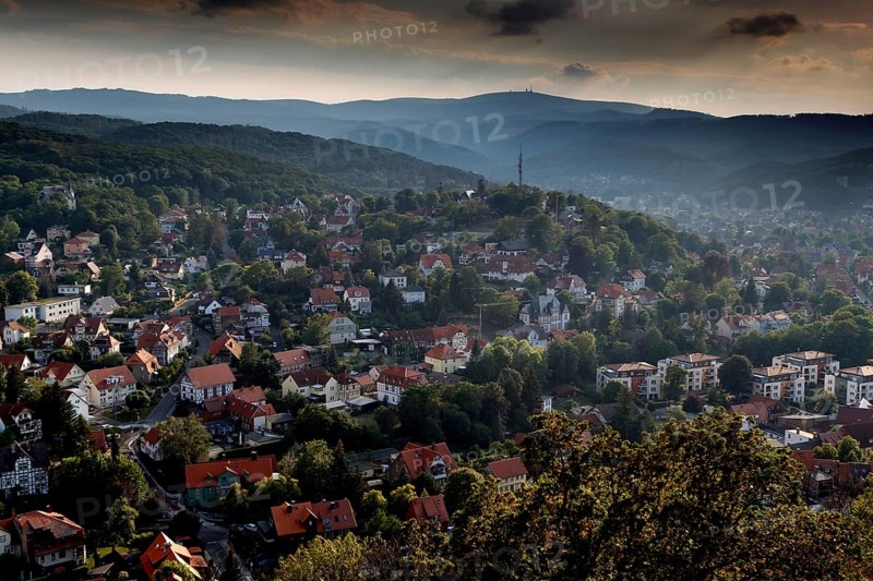 View from the castle to the town of Werningerode and the Hochharz with the Brocken