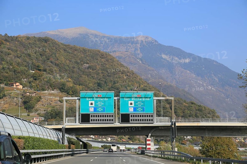 A2 E35 motorway near Bellinzona shortly in front of the junction to the Gotthard Pass or San Bernardino Pass A13 E43