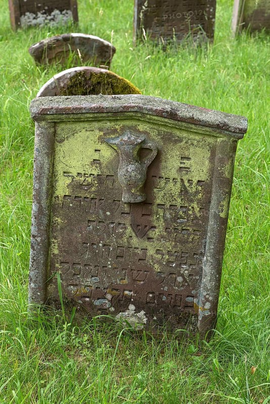 Gravestone with Levite jug at the historic Jewish cemetery