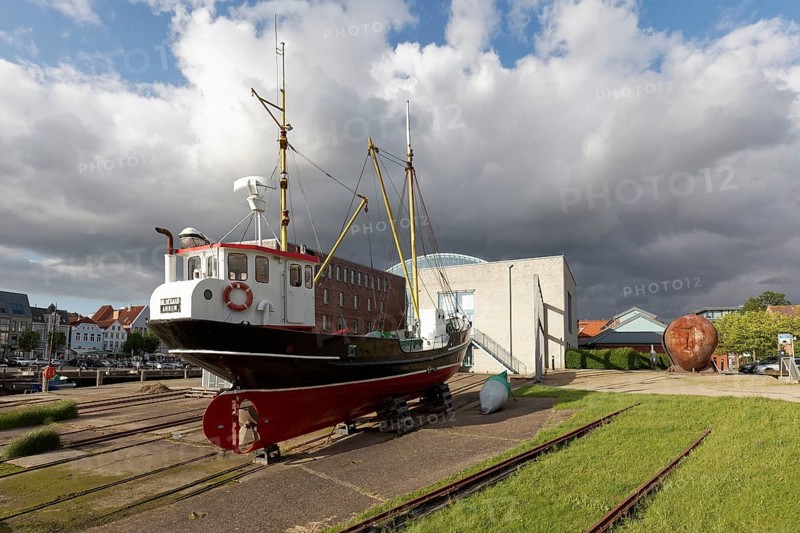 Slipway of the historic shipyard with museum ship