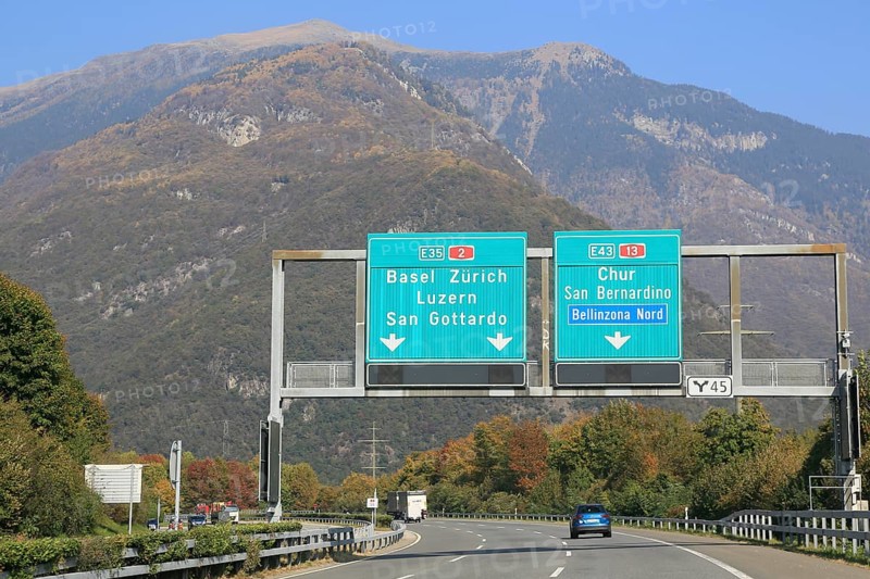A2 E35 motorway near Bellinzona shortly in front of the junction to the Gotthard Pass or San Bernardino Pass A13 E43
