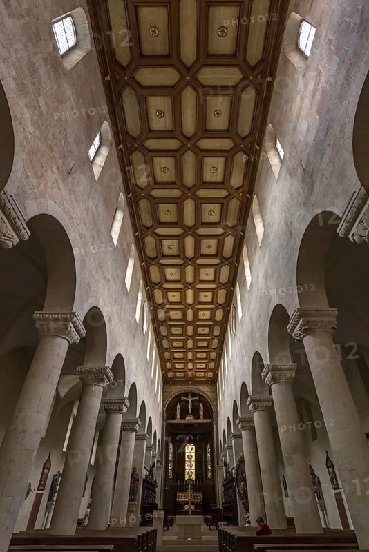 Interior with coffered ceiling of the Schottenkirche St. Jakob