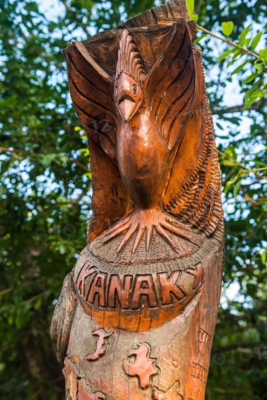 Hand carved wooden statues im the center of Noumea
