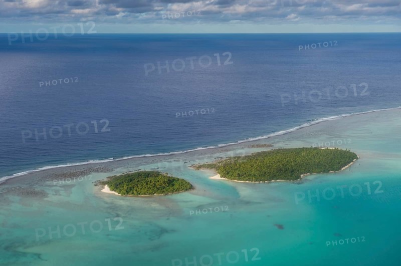 Aerial of Aitutaki lagoon