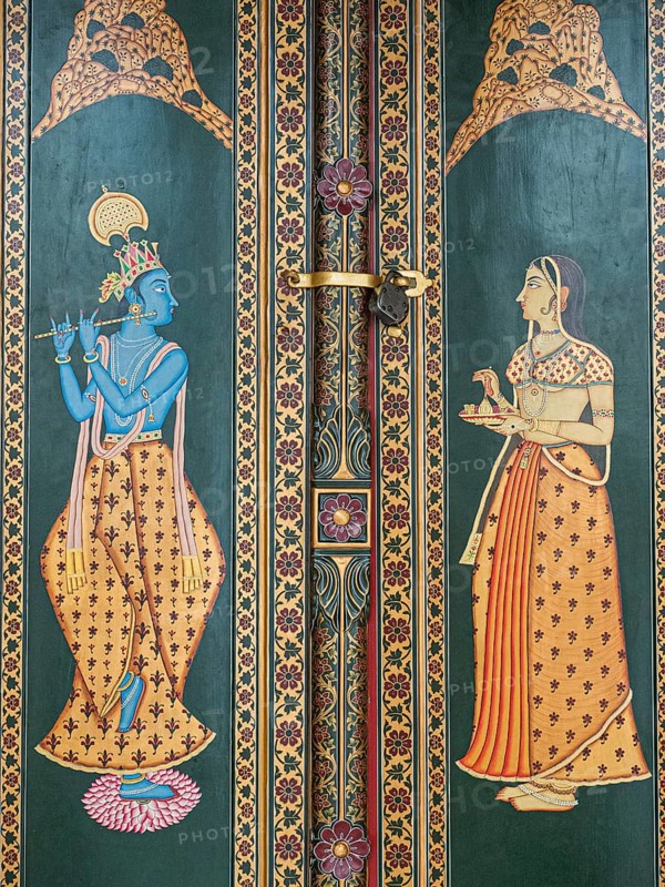 Painted door with Krishna