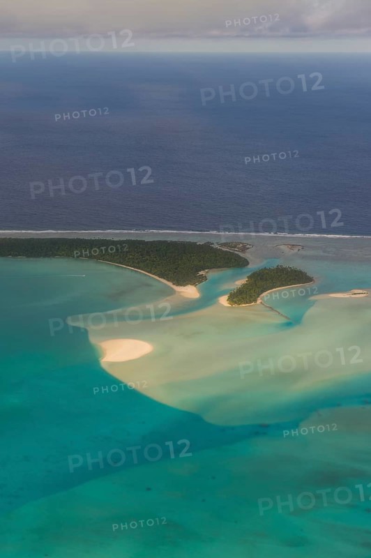 Aerial of Aitutaki lagoon
