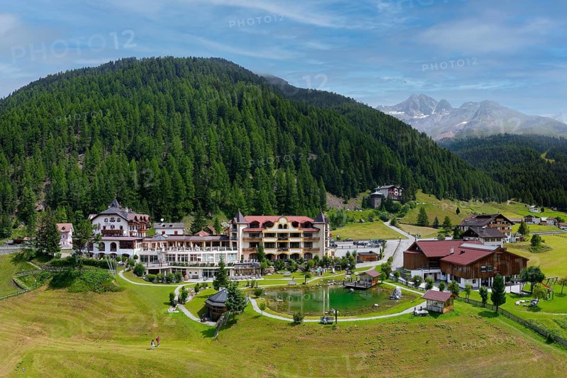 Aerial view Post Hotel with pond